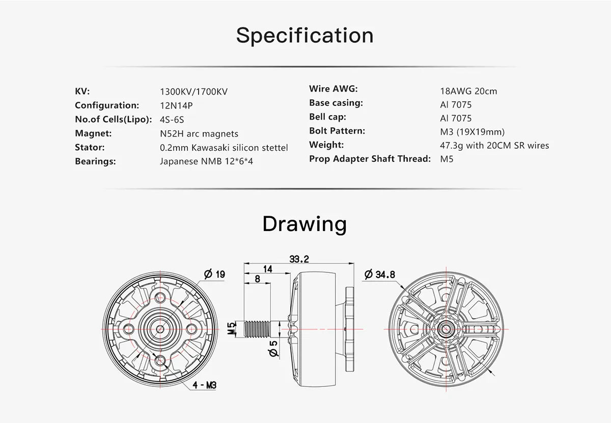 BrotherHobby LPD 2806.5 Motor, Specification KV: 1300KV/1zookv Wire AWG: