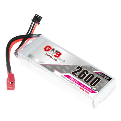 GAONENG GNB 2S 7.4V 2600mAh 120C LiPo Battery angled side view with T-plug connector