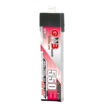 GAONENG GNB LiHV 1S 3.8V 550mAh 100C LiPo battery with PH2.0 plastic head, front view