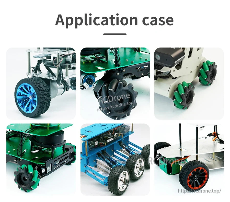 Application cases of robot cars using rubber wheels and mecanum wheels on different chassis builds
