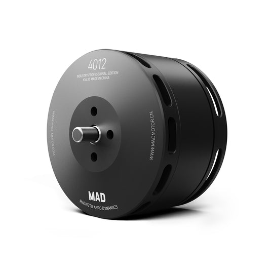MAD 4012 IPE 430KV Drone Motor, MAD 4012 IPE 430KV brushless drone motor, black cylindrical housing with front shaft and ventilation slots