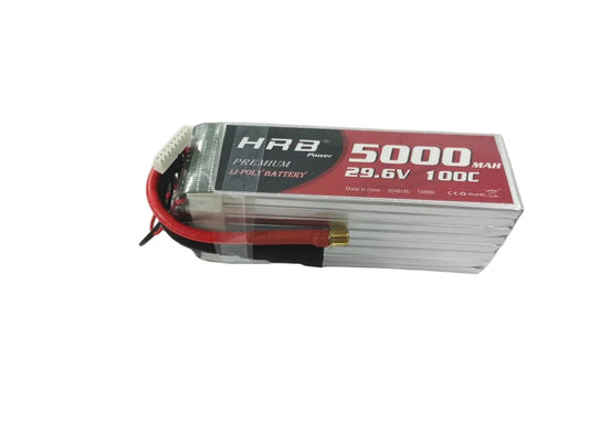 HRB 8S 5000mAh 100C LiPo battery pack, label side showing 29.6V and 5000mAh rating
