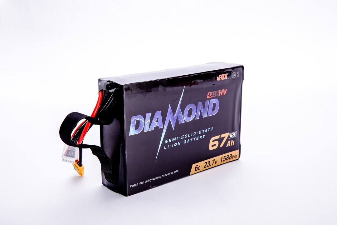 Diamond HVT Series semi-solid Li-ion battery with 22Ah, 44Ah, and 67Ah capacities, suitable for UAV drone applications.