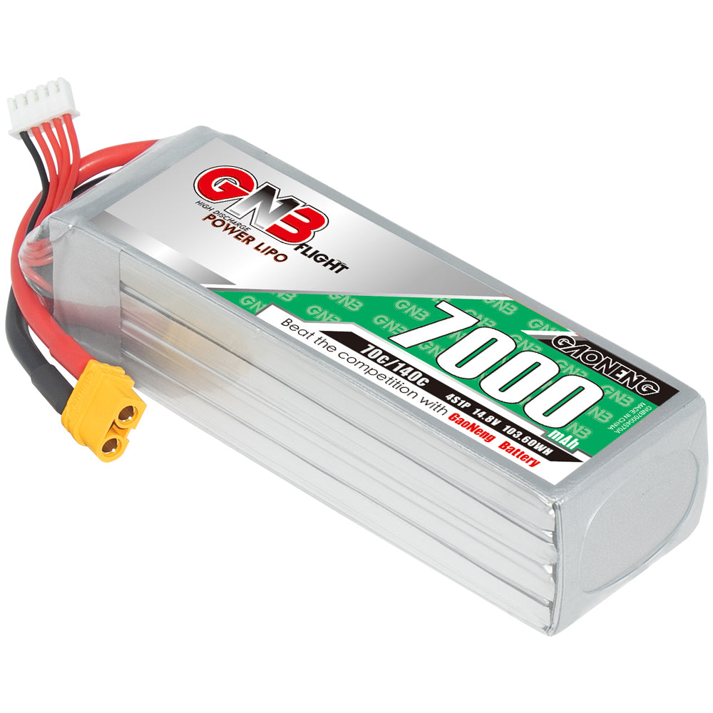 GAONENG GNB70004S70A 4S 14.8V 7000mAh 70C LiPo battery pack with XT60 and balance lead