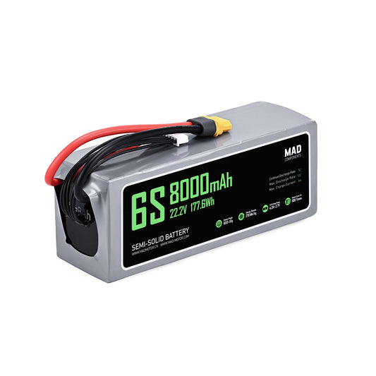 MAD 6S 8000mAh 22.2V 177.6Wh semi-solid drone battery pack with XT60 connector and balance lead