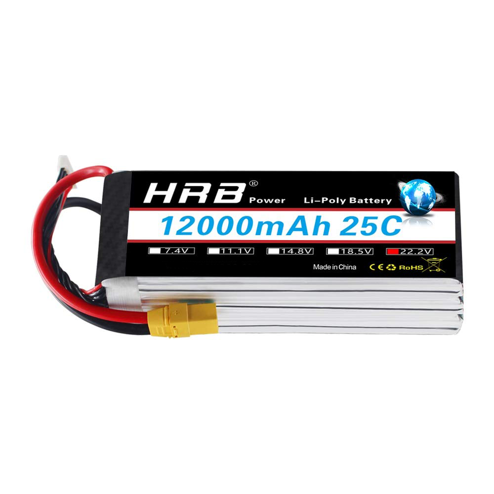 HRB 6S 22.2V 12000mAh 25C LiPo battery pack with yellow XT90 connector and balance lead