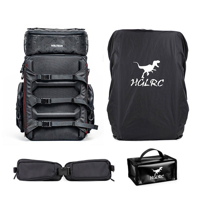 HGLRC B1 Backpack Set drone backpack/camera bag with rain cover, lumbar support belt and pouch