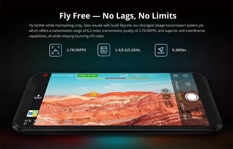 Autel Robotics EVO Nano Plus 4K HD Camera 3-Axis Ultralight Mini Drone Professional Camera Drone 13 Autel SkyLink offers a 6.2-mile range, 2.7K/3OFP