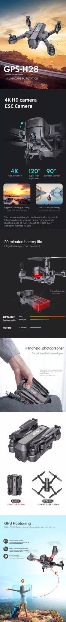 H28 Drone - GPS Wifi 4K HD 20Minutes With 4K HD ESC Wide Angle HD Camera Professional Camera Drone 8 H28 Drone, GPS H28 #K UHDICAMERA ROTATION 4K HD camera ESC