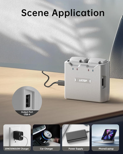 Dual battery charger with USB power bank features.