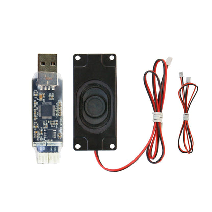 USB Drive-Free Sound Card + 4Ω 3W Speaker kit with USB dongle, speaker module, and cables