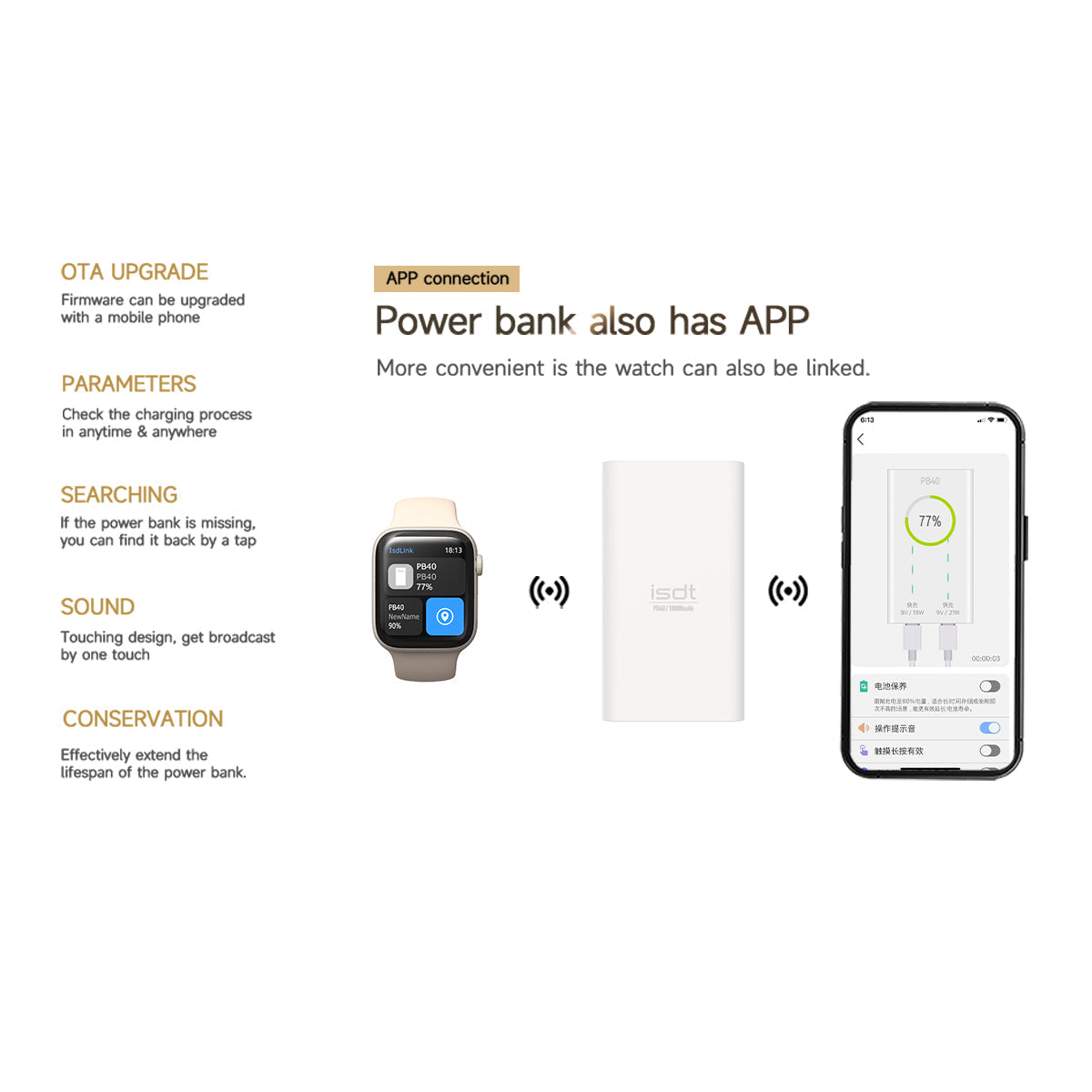 PB40 10000mAh 15/18W USB-C  PD 3.0  Fast Charge Power Bank ISDT