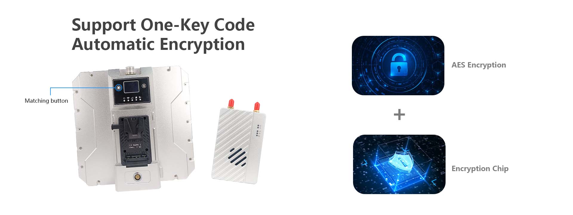 Maestro MK22/MK55, Equipped with automatic encryption and an AES matching button for secure transmission.