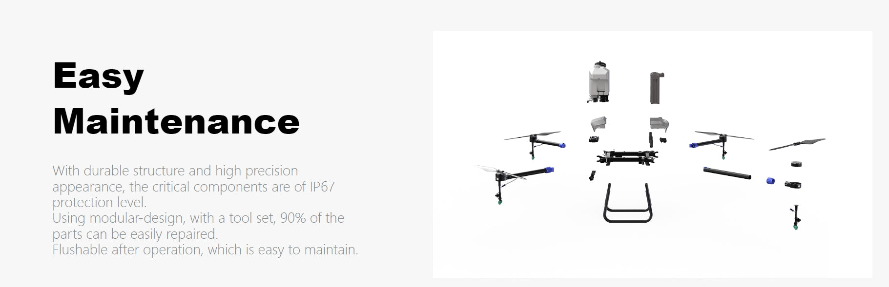 TopXGun FP150 15L Agriculture Drone, Durable design with easy maintenance and IP67 protected components; modular design facilitates quick repairs.