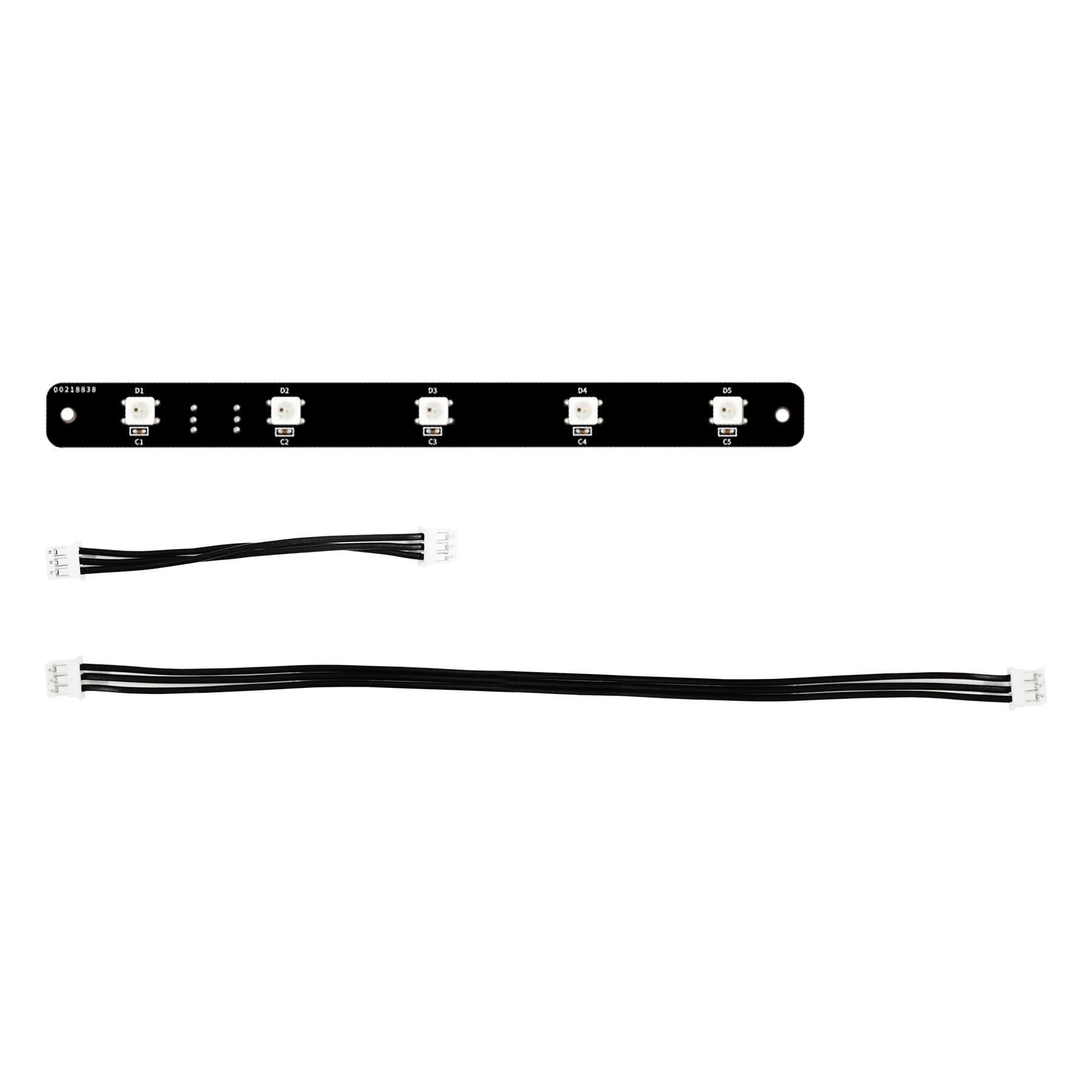 5-LED WS2812 RGB light bar with PH2.0 3-pin connector cables, short and long leads