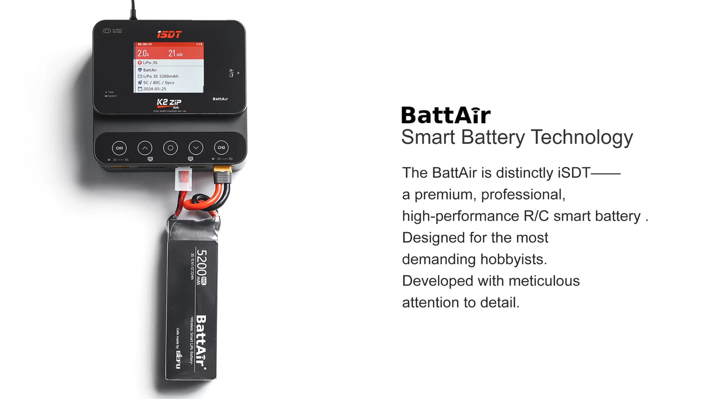 ISDT BattAir 2S 5200mAh 80C Smart RC LiPo Battery, ISDT BattAir Smart Battery for RC Car, 2S 5200mAh 80C for RC Plane (2 Pack) ISDT
