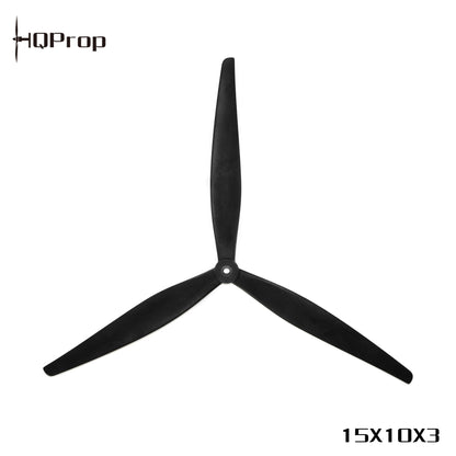 Black 3-blade prop with HQProp logo and 15x10x3 size text, front view