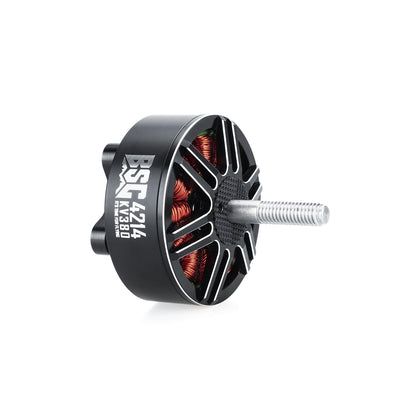 MAD BSC4214 380KV FPV Drone Motor, MAD BSC4214 380KV FPV drone brushless motor with black housing, exposed copper windings, and threaded shaft