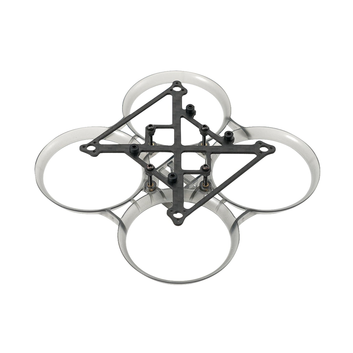 Pavo Pico whoop frame top view, clear ducts with carbon top plate and standoffs
