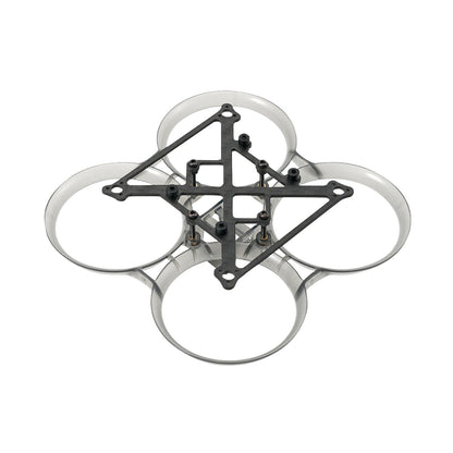 Pavo Pico whoop frame top view, clear ducts with carbon top plate and standoffs