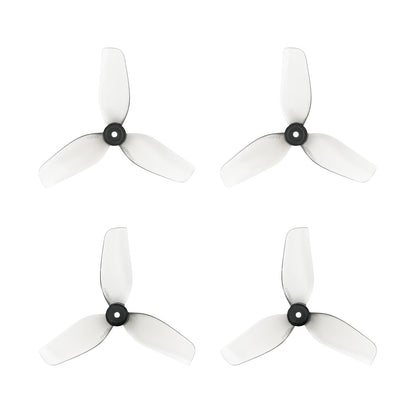 Translucent clear 3-blade micro drone propellers with black hubs, set of four