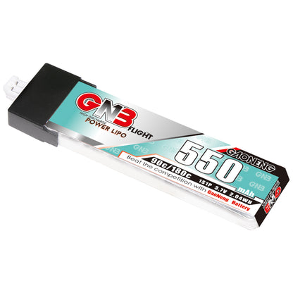 GAONENG GNB5501S90P 1S 3.7V 550mAh 90C LiPo battery with PH2.0 connector, angled view