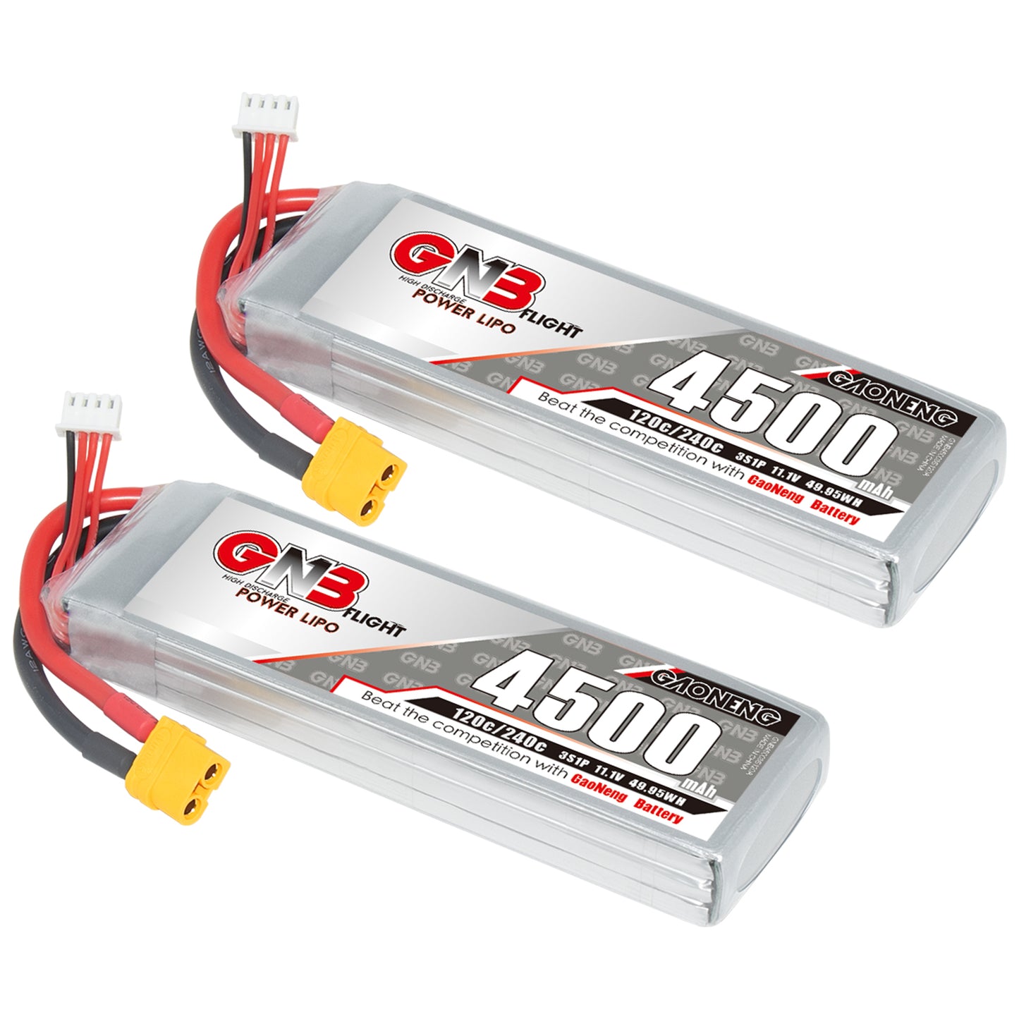 Two GNB 4500mAh 3S LiPo battery packs with XT60 connectors shown side by side