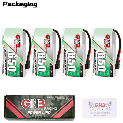 Packaging contents: 4x GNB 650 batteries plus GN3 Racing Power LiPo box and user instructions card