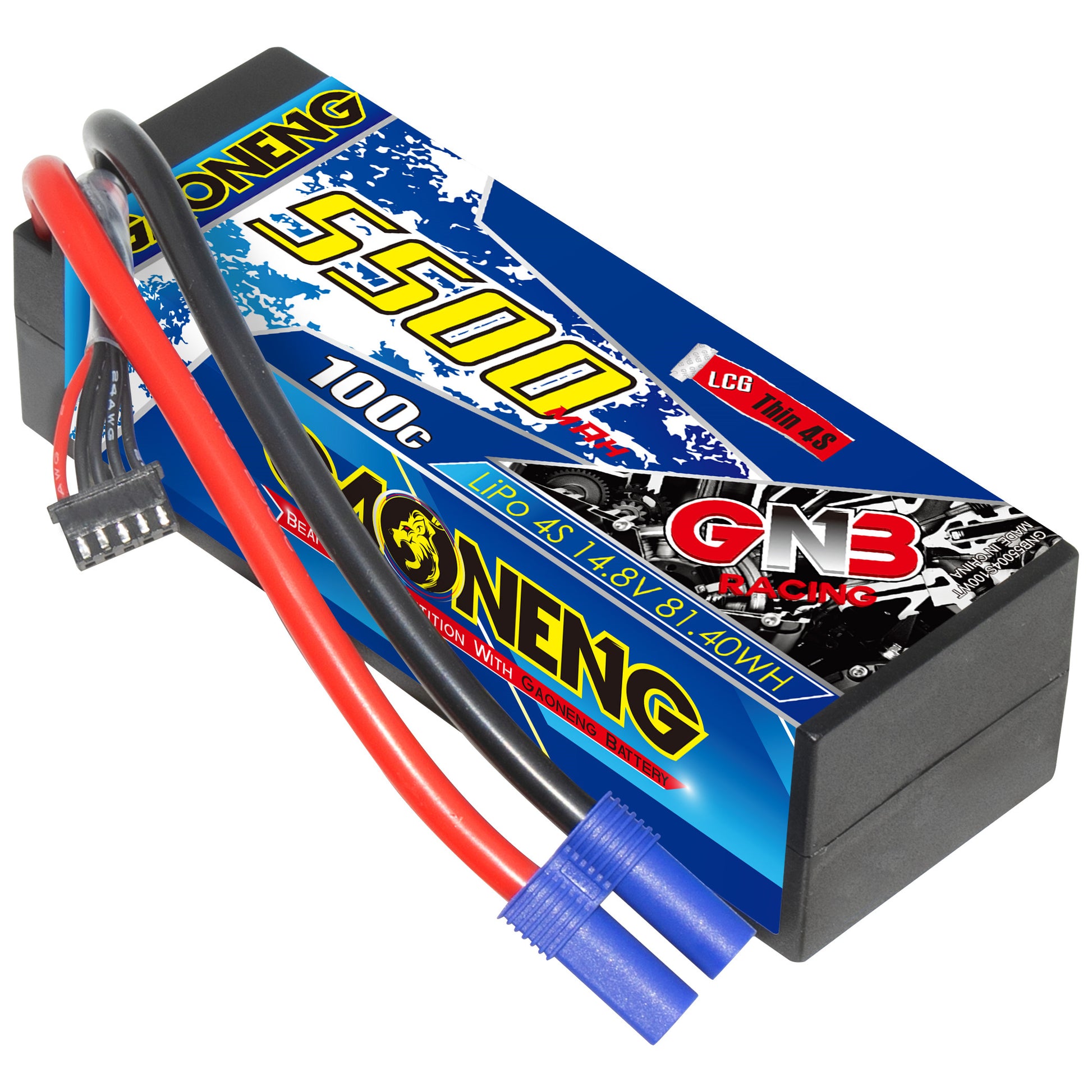 GAONENG GNB 4S 14.8V 5500mAh 100C LCG hard case LiPo battery with EC5 plug and balance lead