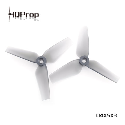 HQProp D4X5X3 marking on grey 3-blade 4-inch propeller set, two props shown