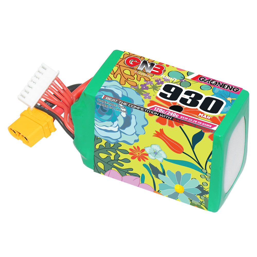 GAONENG GNB9306S120A 6S 930mAh 120C LiPo battery with XT60 lead and balance plug