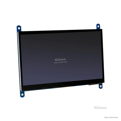 Angled view of 7-inch display with black screen and mounting tabs