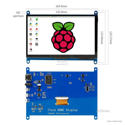 7 Inch 1024x600 capacitive touch screen with dimension diagram and rear controller board layout