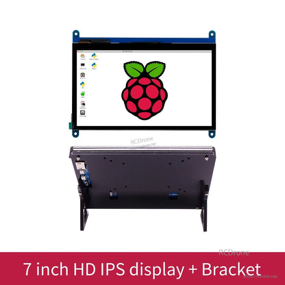 7 inch HD IPS display with metal bracket, front and rear views on white background