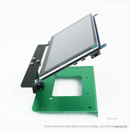 Side view of screen bracket assembly showing angled mounting plate and base cutout with port edge visible