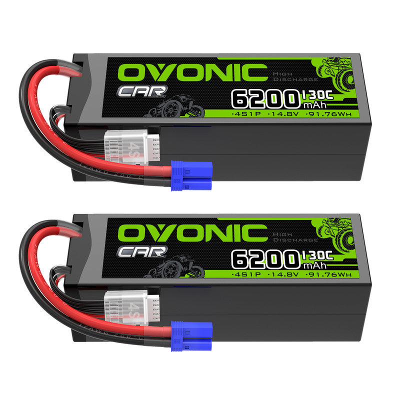 OVONIC 4S 6200mAh 14.8V 130C hardcase LiPo batteries with EC5 plug and balance lead