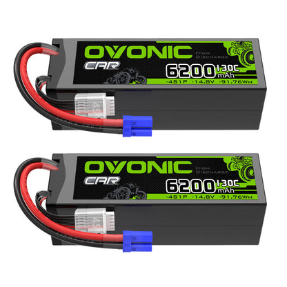 OVONIC 4S 6200mAh 14.8V 130C hardcase LiPo batteries with EC5 plug and balance lead