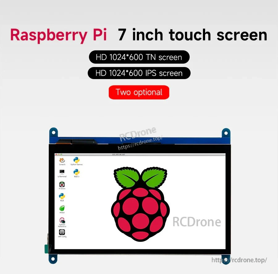 7 Inch 1024x600 capacitive touch screen for Raspberry Pi with TN or IPS panel options