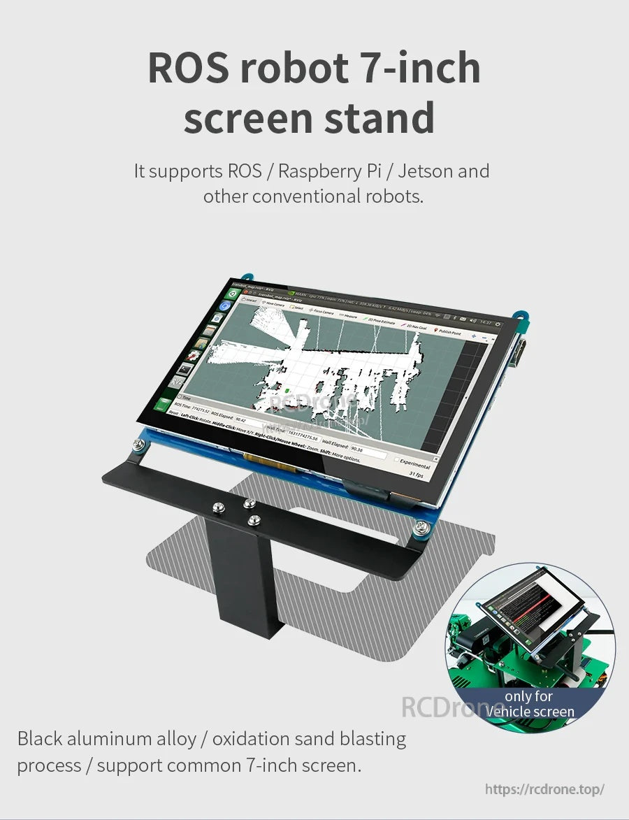 7 Inch Display Screen Metal Bracket mounted on a robot console for ROS, Raspberry Pi, and Jetson use