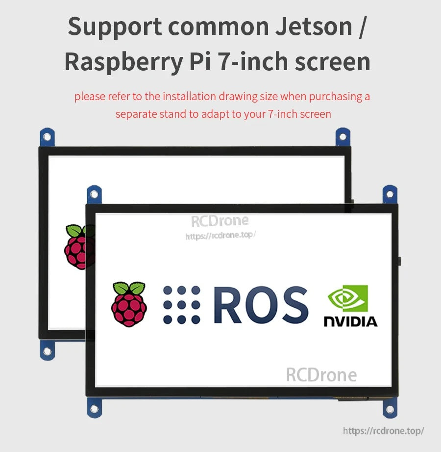 Compatible 7-inch screen mounting frames for common Raspberry Pi and Jetson displays with M3 points