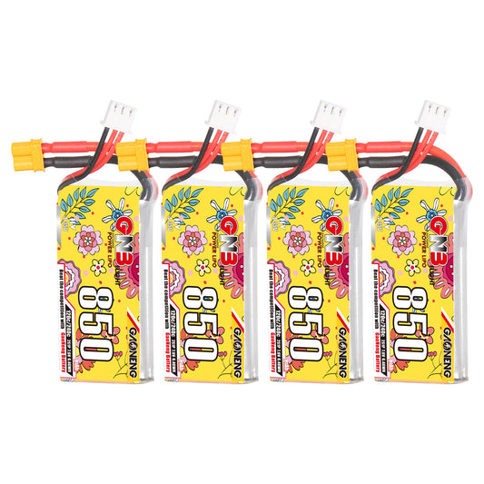 GNB 850mAh 2S 7.6V LiHV 120C LiPo batteries with XT30 plugs, set of four