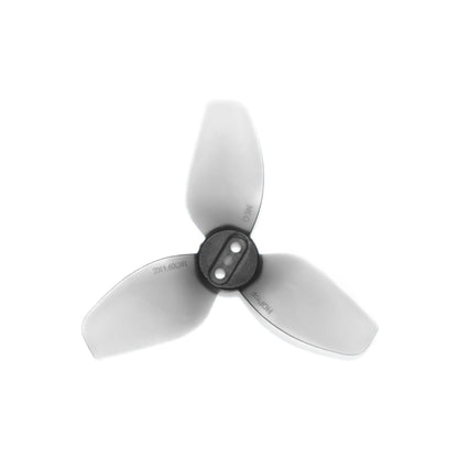 Single gray three-blade propeller close-up with black hub and mounting holes