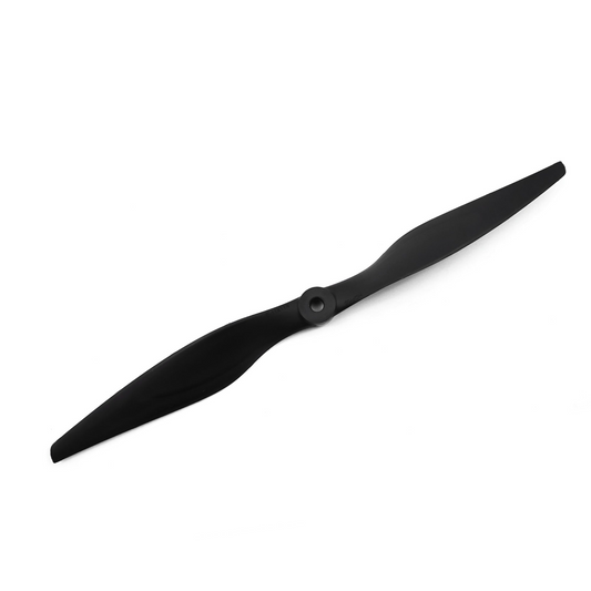 HQProp Thin Electric Pusher Propeller, black two-blade prop with center hub on white background