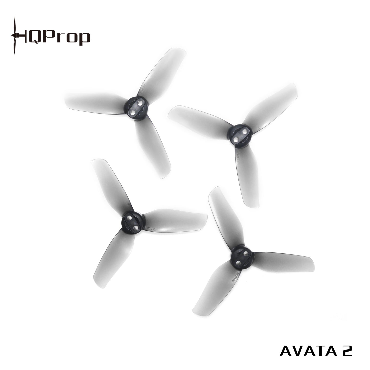 HQProp 3X3X3 3-inch 3-blade grey propellers with HQProp logo and AVATA 2 text