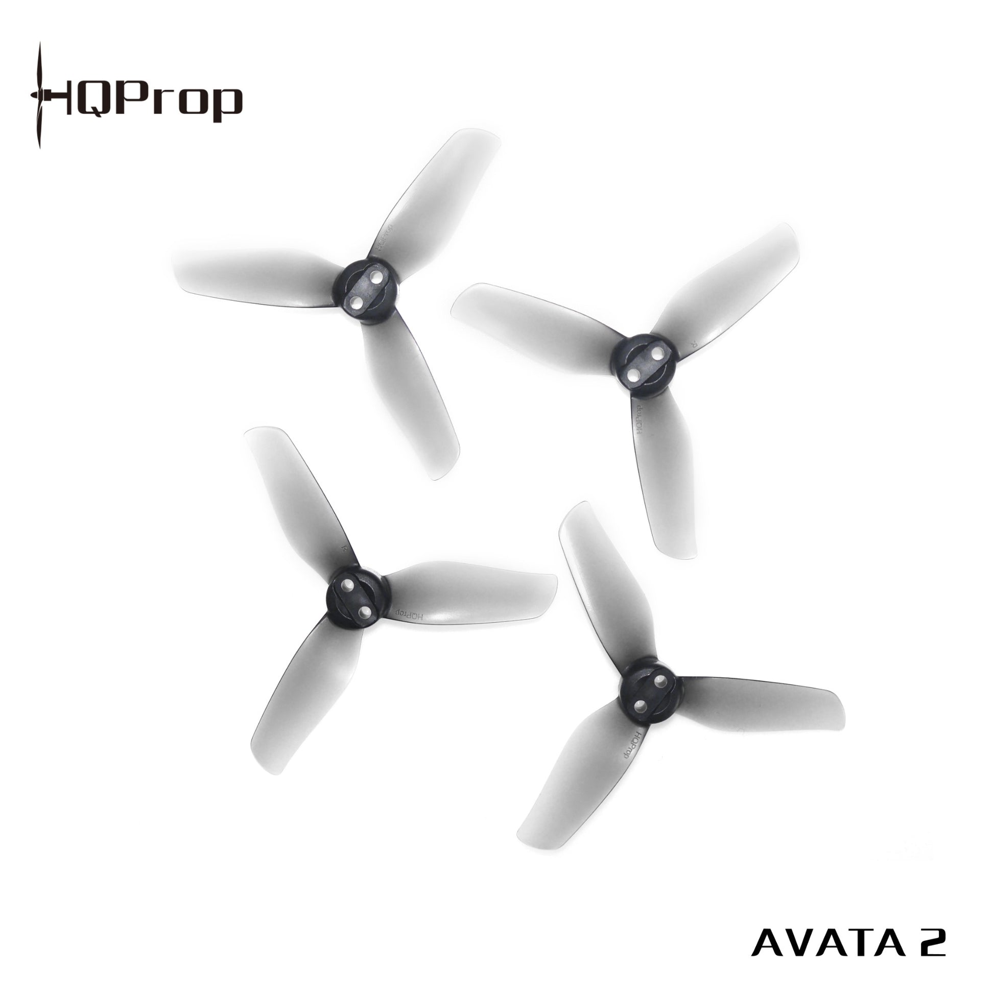 HQProp 3X3X3 3-inch 3-blade grey propellers with HQProp logo and AVATA 2 text
