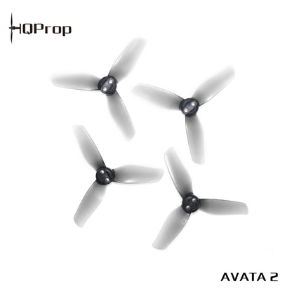 HQProp 3X3X3 3-inch 3-blade grey propellers with HQProp logo and AVATA 2 text