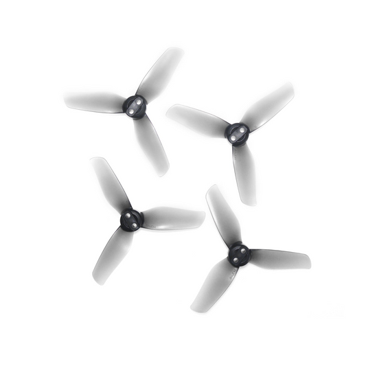 HQProp 3X3X3 3-inch 3-blade propeller set in grey, four tri-blade rotors on white