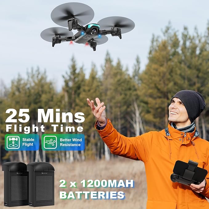 REDRIE JY02 Drone, 25 Mins Flight Time Stable Better Wind Flight Resistance 2 * 12