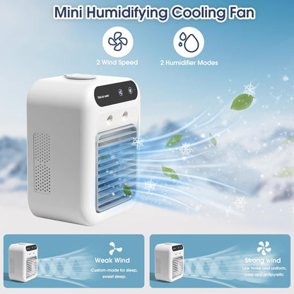 L7 Portable Mini Evaporative Air Cooler with 500ml Water Tank, Dual Mist Nozzles, 2 Speeds, USB Rechargeable 1800mAh Desktop Cooling Fan