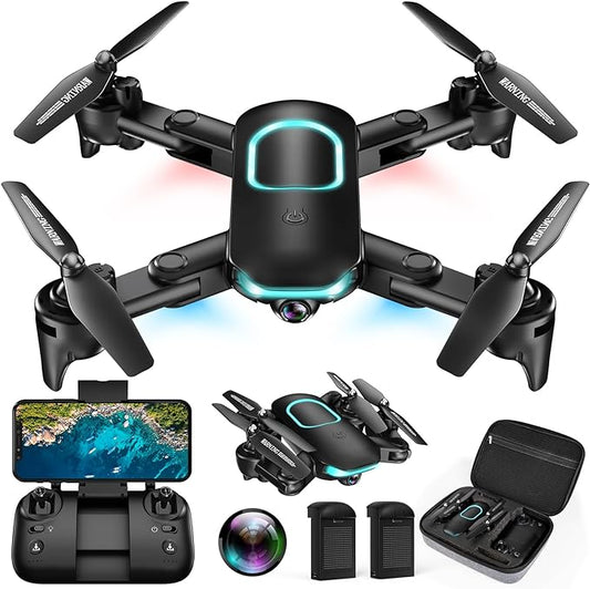 REDRIE JY02 Drone with Camera - Foldable Mini Drone for Adults and Kids with 1080P FPV Camera, Upgrade Altitude Hold, Gestures Selfie, Waypoint Fly, Headless Mode, 3D Flip, One Key Start, 3 Speed Mode, Circle Fly, 2 Batteries